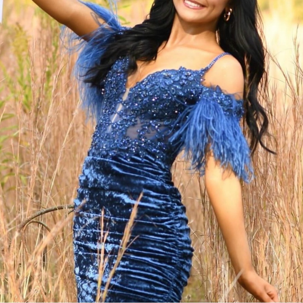 Rachel Allan Royal Blue Velvet Beaded Prom Dress size 00 homecoming